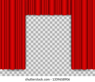 Red stage curtain realistic vector illustration for theater or opera scene backdrop, concert grand opening or cinema premiere, portiere drapes for ceremony performance design template