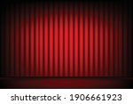 Red stage curtain with spotlight background.Vector illustration.Cinema or theater.