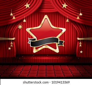 Red Stage Curtain Star Seats Copy Stock Vector (Royalty Free) 1019413369