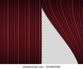 Red stage curtain with transparent bacgkround. Red stage curtain vector illustration for theater or opera background
