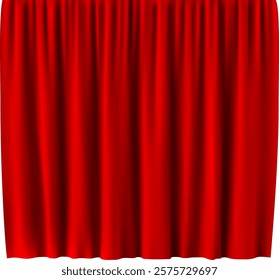 Red stage curtains are covering a theater stage, creating a dramatic and luxurious background for a performance or presentation, perfect for entertainment or cultural events