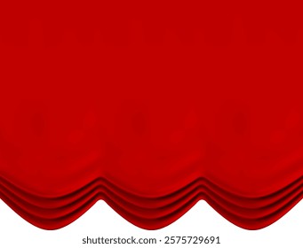 Red stage curtains are creating a wavy pattern on a white background, providing a dramatic and luxurious backdrop for theatrical performances or other events