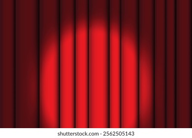 Red stage curtains. Dramatic red drapery. Theater spotlight effect. Vector illustration.