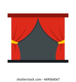 Red stage curtains icon in flat style on a white background
