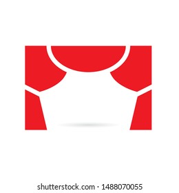 red stage curtains icon- vector illustration