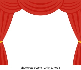 Red Stage Curtains Opening on a White Background, Theatre Show Frame with Copy Space