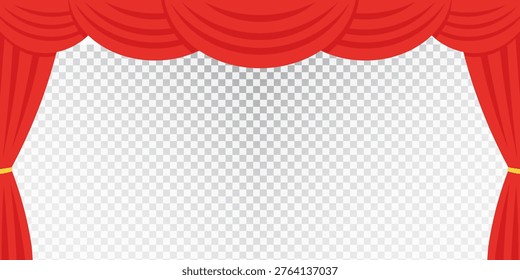 Red Stage Curtains Opening from Top on Transparent Background with Copy Space