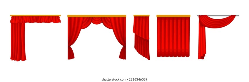 Red Stage Curtains for Theater Decor Vector Set