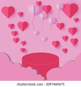 El escenario rojo Floating Hearts Balloons Estilo Art Design.