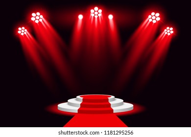 Red stage lighting background spotlight with red carpet vector illustration