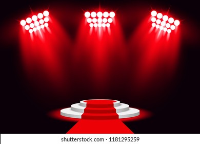 Red stage lighting background spotlight with red carpet vector illustration
