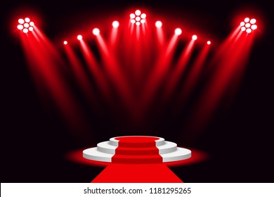 Red Stage Lighting Background Spotlight With Red Carpet Vector Illustration