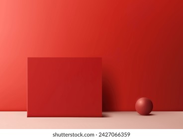 Red stage podium. Perfect for showcasing cosmetics, gifts, and other luxury goods in a modern and stylish setting. Vector illustration