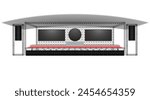 red stage and speaker with led screen on the truss system on the white background	
