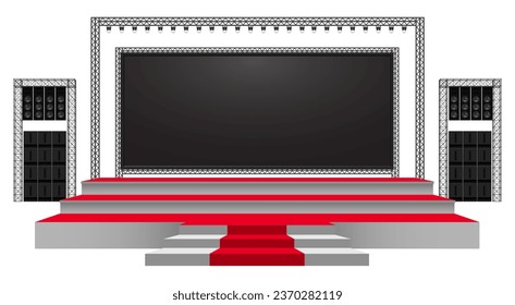 escenario rojo y altavoz con pantalla liderada en el sistema de truss sobre el fondo blanco