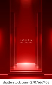 Rote Bühne mit Treppen und Lichteffekten