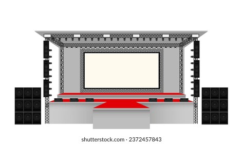 roter Bühne und weißer Bildschirm mit Hintergrundbeleuchtung auf weißem Hintergrund