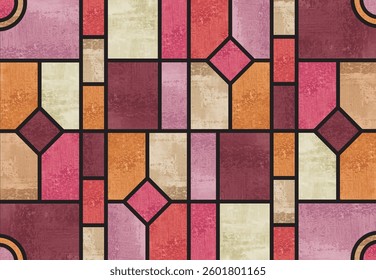 Red stained glass pattern watercolor