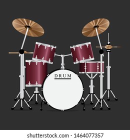 Red stainless drum set on gray background.