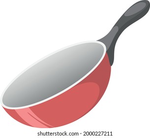 Red Stainless Steel Long Handle Wok