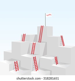 Red stair ladder up to success business concept