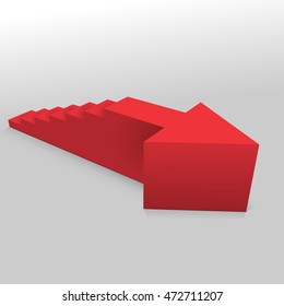 Red staircase with arrow