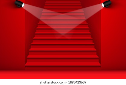Red staircase with spotlight in red room