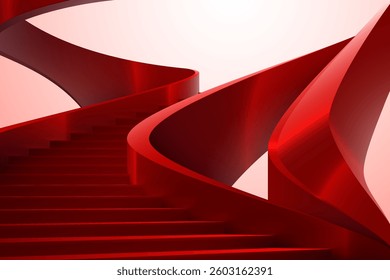 Red stairs with waved elements on white background