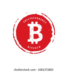 Red stamp and bitcoin icon. Vector Illustration. Business and finance.