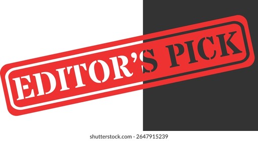 Red stamp with editor s pick text on a split background
