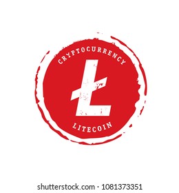 Red stamp and litecoin icon. Vector Illustration. Business and finance.