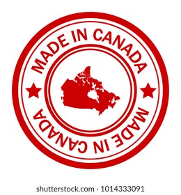 Red stamp made in with map of Canada