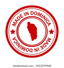 Red stamp made in with map of Dominica