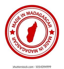 Red stamp made in with map of Madagascar