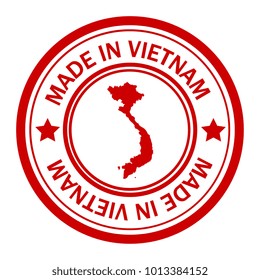 Red stamp made in with map of Vietnam