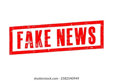 Red “Fake News” stamp on a white background, symbolizing misinformation or false reports.