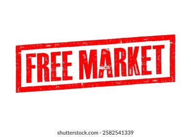 Red “Free Market” stamp on white background, representing economic or business concepts.