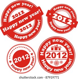 Red stamp with the text 2012 Happy New Year written on the stamp isolated on White background. Vector illustration