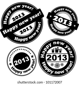 Red stamp with the text 2013 Happy New Year written on the stamp isolated on White background. Vector illustration