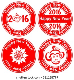Red stamp with the text 2016 Happy New Year written on the stamp isolated on White background. Vector illustration