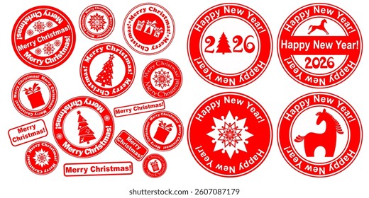 Red stamp with the text 2026 Happy New Year written on the stamp isolated on White background. Vector illustration