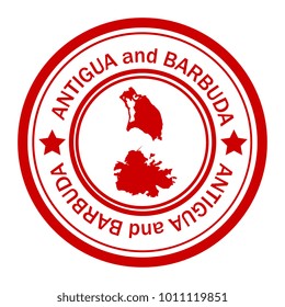 Red stamp wirh map of Antigua and Barbuda