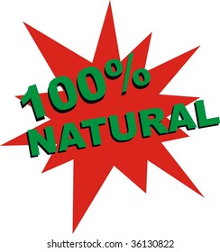 red stamp with the word 100 percent natural