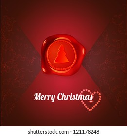 Red stamp with xmas tree on red letter