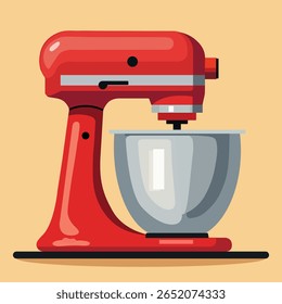 Red Stand Mixer Vector Illustration – Kitchen Appliance for Baking and Cooking Design.