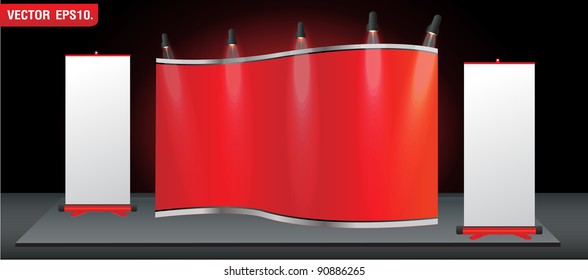 Red stand for your ad and Roll up banner. Vector template background