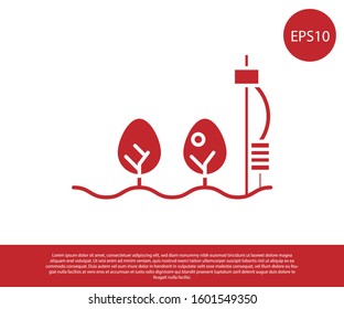 Red Standalone sensor and plant icon isolated on white background.  Vector Illustration