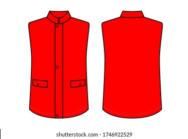Collar Rojo De Collar Con Tapón Oculto, Vector De Dos Bolsillos.Vistas Delanteras Y Posteriores.