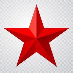 Red Star 3d Icon With Shadow On Transparent Background. Vector Illustration For USSR Design.