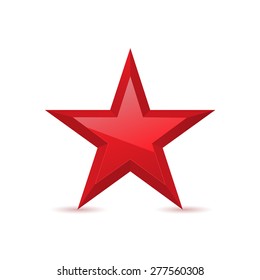 Red star, award symbol, pentagonal sign. Vector illustration